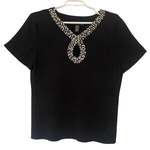 Cable and Gauge, Women's Stone Design Stretch Blouse, Black, Nylon, Viscose.